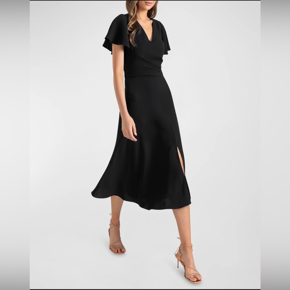 Shoshanna Ophelia Flutter-Sleeve A-Line Midi Dress navy New with Tags